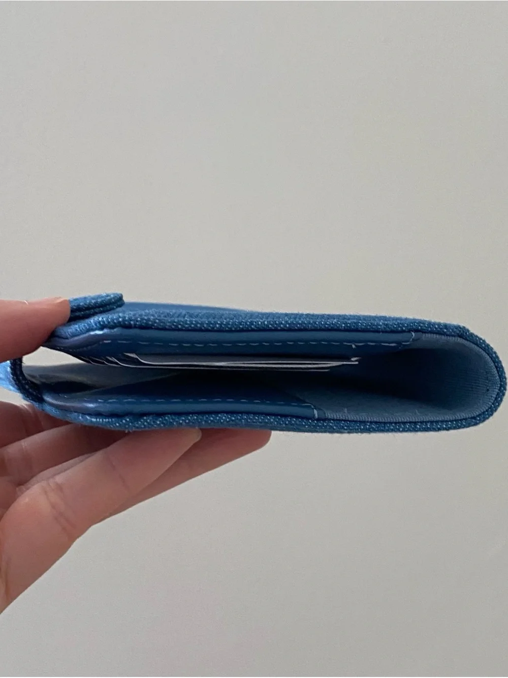 New in Box Chanel GWP CC Logo Blue Denim Passport Holder Travel Wallet